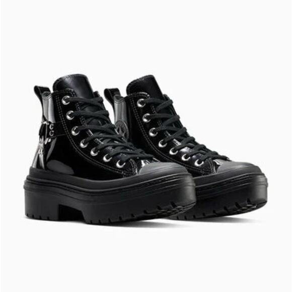 Converse Lugged Heel Platform Sneakers Women's 10 Black Patent Leather NIB - Picture 15 of 16